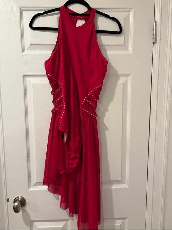 Weissman Other - Weissman Ivy Sky Red Sleeveless Halter Asymmetric Dress with Crystals